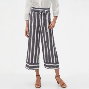 Banana Republic Blake Linen Cropped Pants Size 4 Wide Leg Gray White Tan Stripe